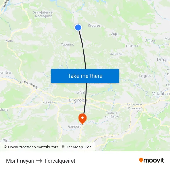 Montmeyan to Forcalqueiret map