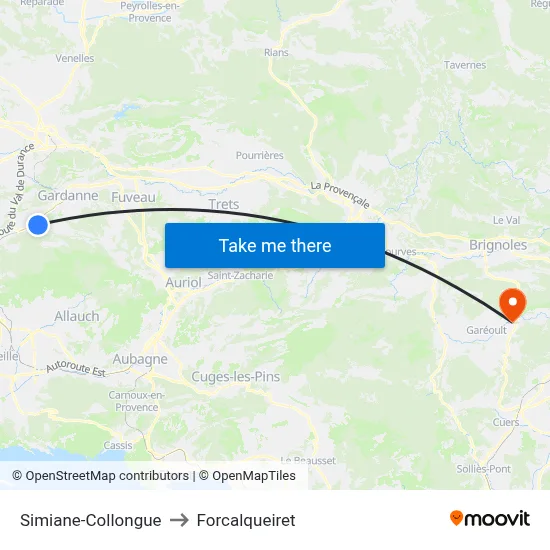 Simiane-Collongue to Forcalqueiret map