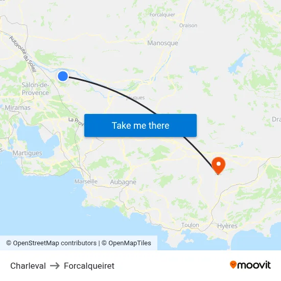 Charleval to Forcalqueiret map