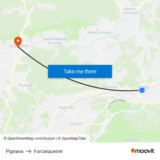 Pignans to Forcalqueiret map