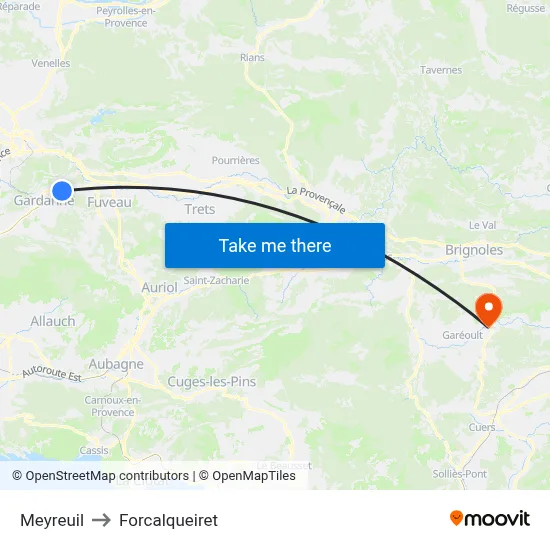 Meyreuil to Forcalqueiret map