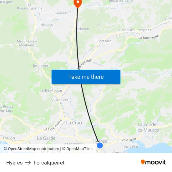 Hyères to Forcalqueiret map