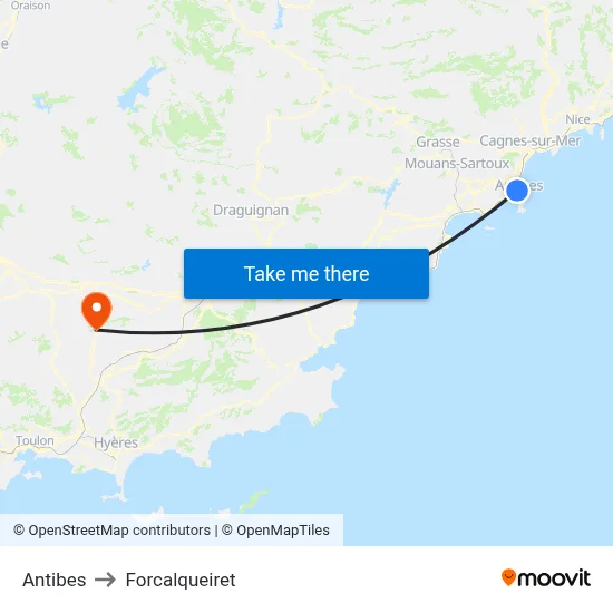 Antibes to Forcalqueiret map