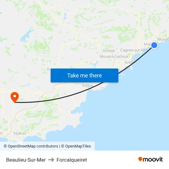 Beaulieu-Sur-Mer to Forcalqueiret map