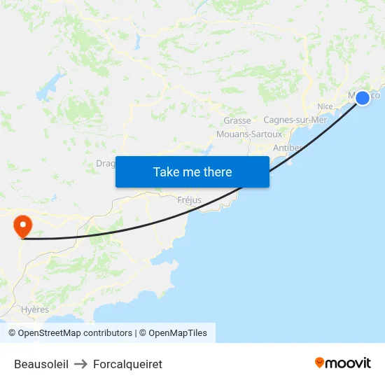 Beausoleil to Forcalqueiret map