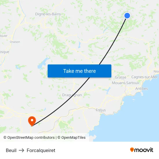 Beuil to Forcalqueiret map