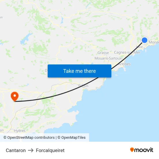 Cantaron to Forcalqueiret map