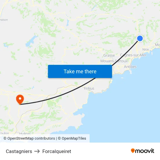 Castagniers to Forcalqueiret map