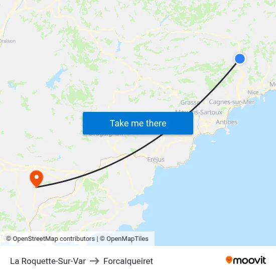 La Roquette-Sur-Var to Forcalqueiret map