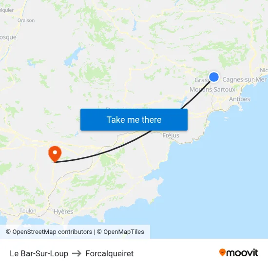 Le Bar-Sur-Loup to Forcalqueiret map