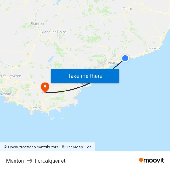 Menton to Forcalqueiret map