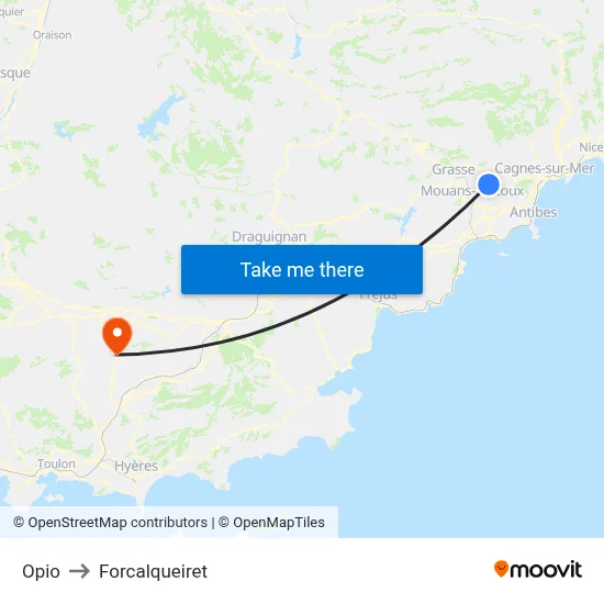 Opio to Forcalqueiret map