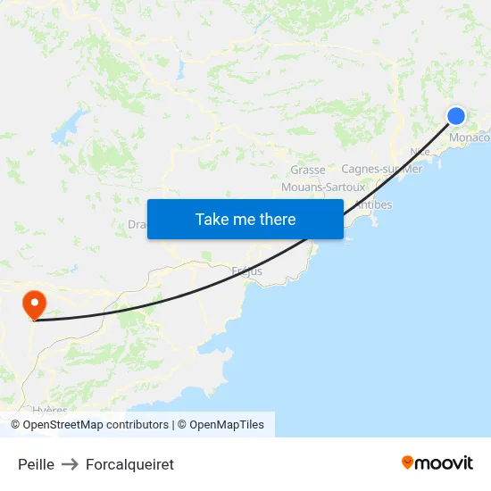 Peille to Forcalqueiret map