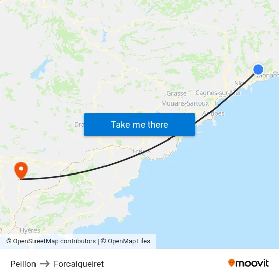 Peillon to Forcalqueiret map