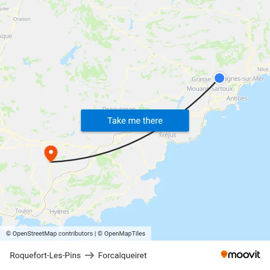 Roquefort-Les-Pins to Forcalqueiret map