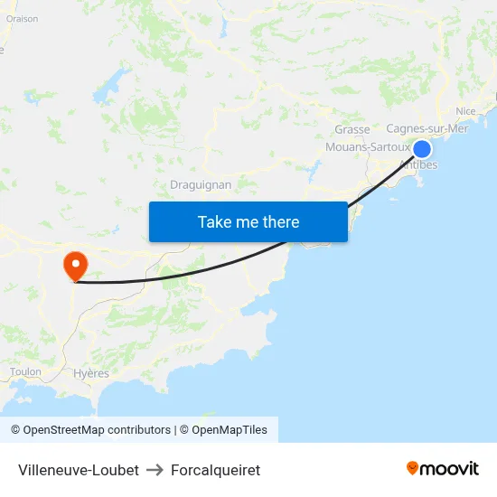 Villeneuve-Loubet to Forcalqueiret map