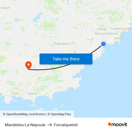 Mandelieu-La-Napoule to Forcalqueiret map