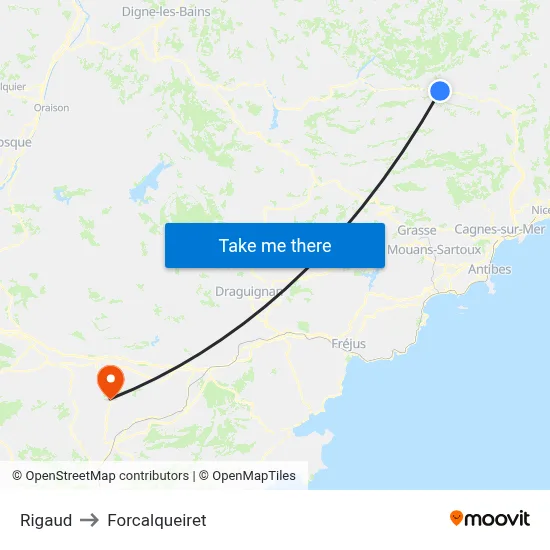 Rigaud to Forcalqueiret map