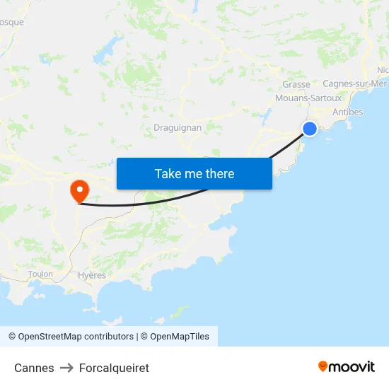Cannes to Forcalqueiret map