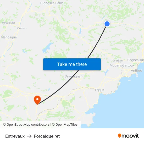 Entrevaux to Forcalqueiret map
