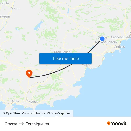 Grasse to Forcalqueiret map