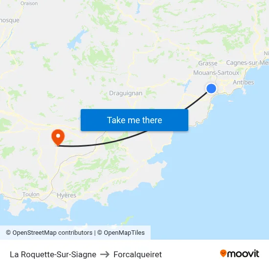 La Roquette-Sur-Siagne to Forcalqueiret map