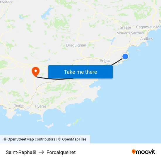 Saint-Raphaël to Forcalqueiret map