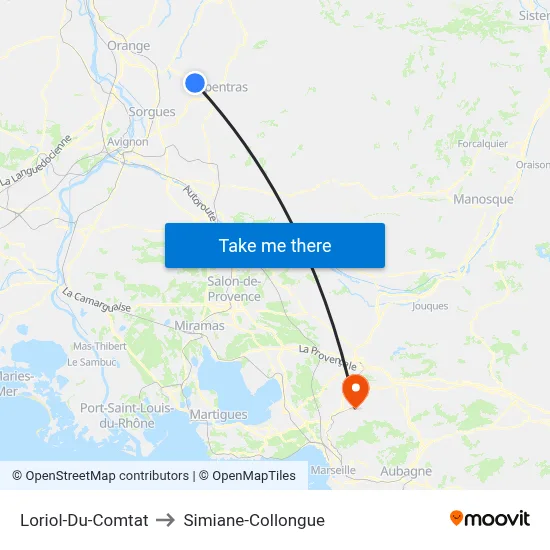 Loriol-Du-Comtat to Simiane-Collongue map