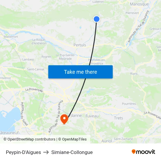 Peypin-D'Aigues to Simiane-Collongue map