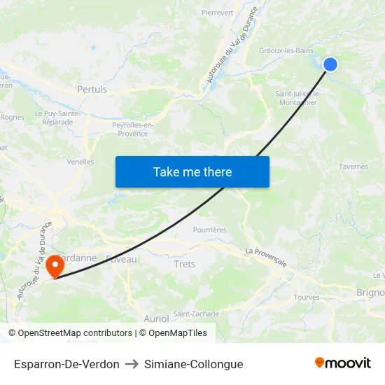Esparron-De-Verdon to Simiane-Collongue map