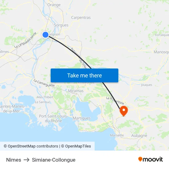 Nîmes to Simiane-Collongue map