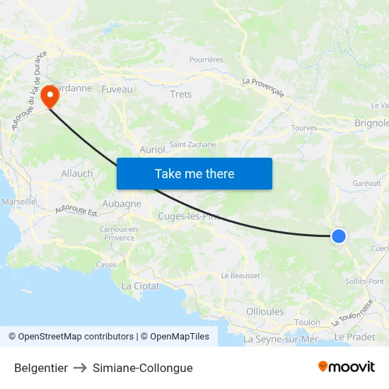 Belgentier to Simiane-Collongue map
