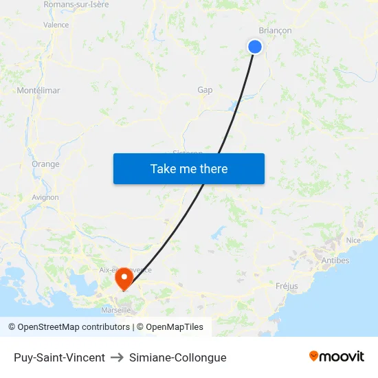 Puy-Saint-Vincent to Simiane-Collongue map