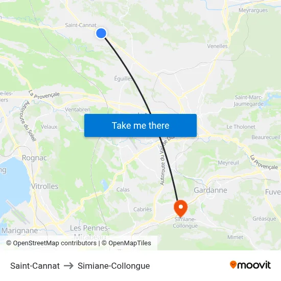 Saint-Cannat to Simiane-Collongue map