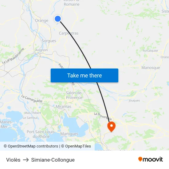 Violès to Simiane-Collongue map
