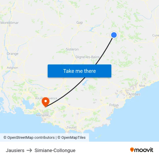 Jausiers to Simiane-Collongue map