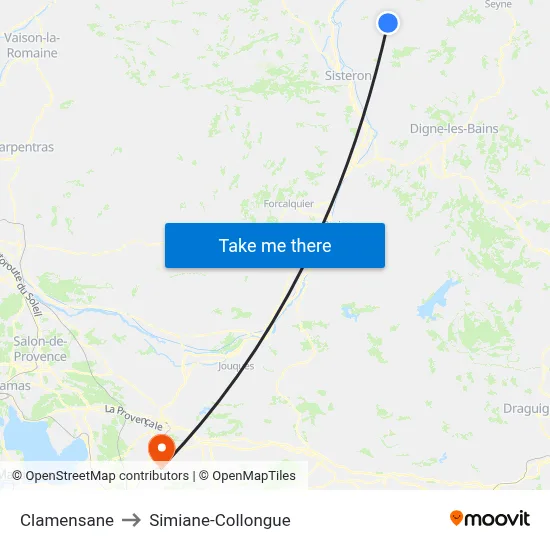 Clamensane to Simiane-Collongue map