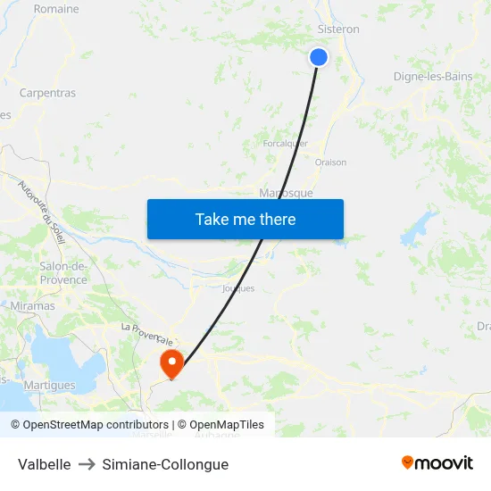 Valbelle to Simiane-Collongue map