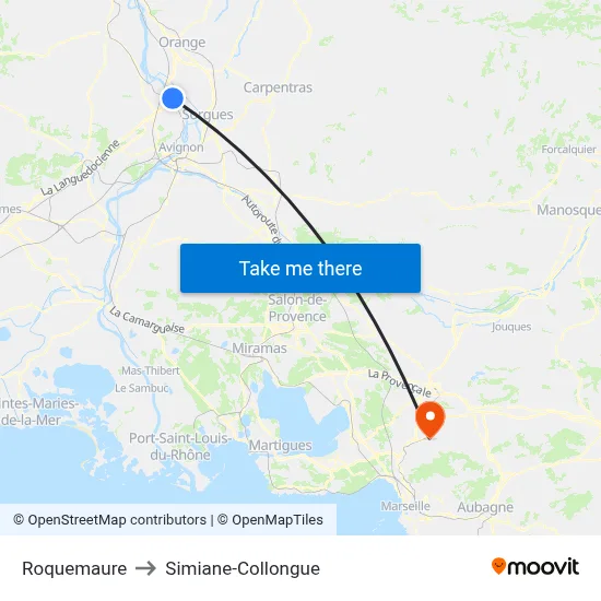 Roquemaure to Simiane-Collongue map