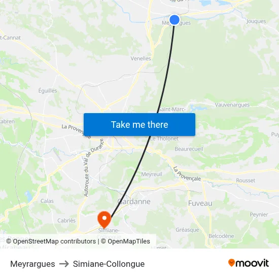 Meyrargues to Simiane-Collongue map