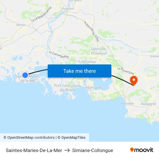 Saintes-Maries-De-La-Mer to Simiane-Collongue map