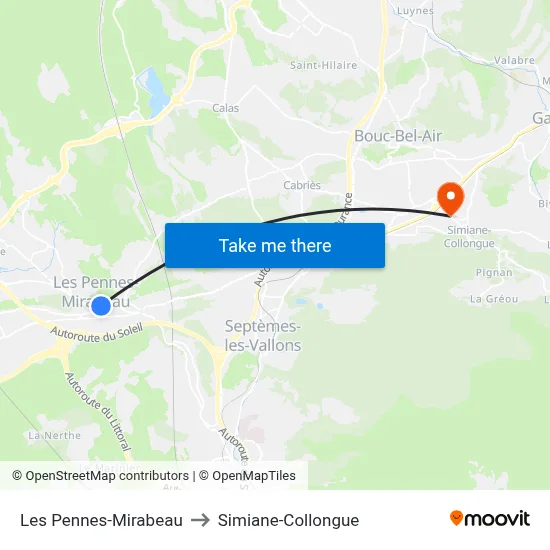 Les Pennes-Mirabeau to Simiane-Collongue map