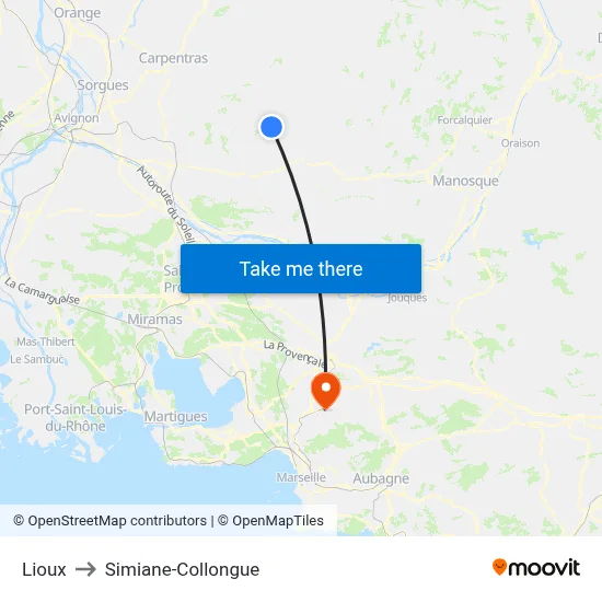 Lioux to Simiane-Collongue map