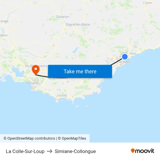 La Colle-Sur-Loup to Simiane-Collongue map