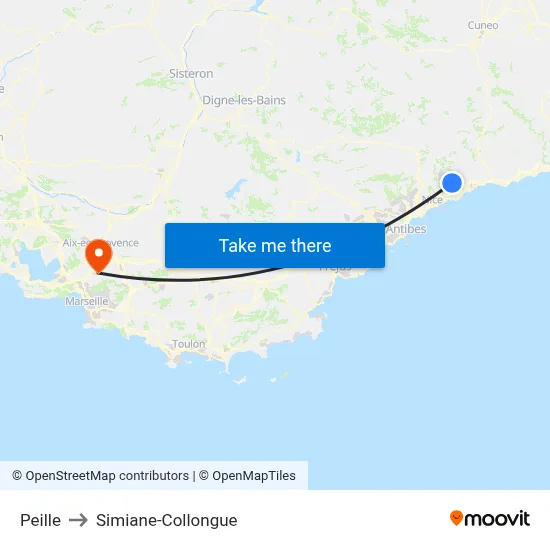 Peille to Simiane-Collongue map