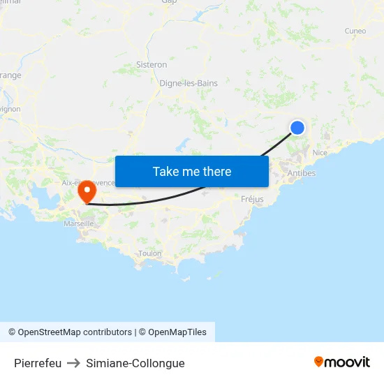 Pierrefeu to Simiane-Collongue map