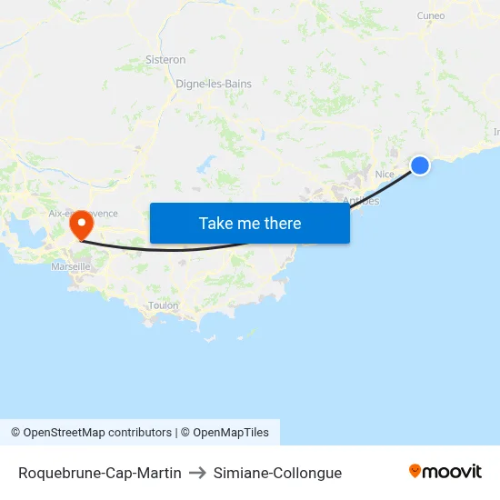 Roquebrune-Cap-Martin to Simiane-Collongue map