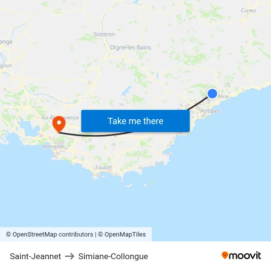 Saint-Jeannet to Simiane-Collongue map