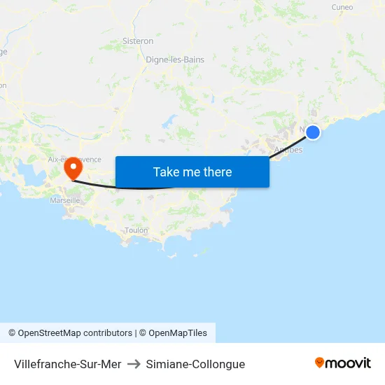 Villefranche-Sur-Mer to Simiane-Collongue map