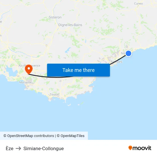 Èze to Simiane-Collongue map